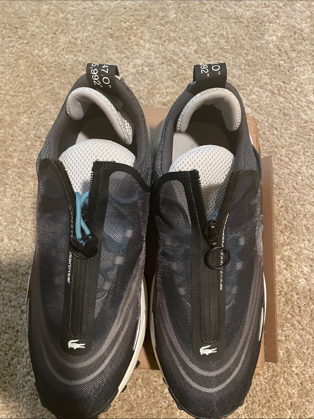 Lacoste Black and White Zip-Front Athletic Shoes